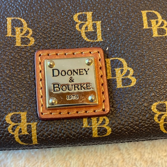 Dooney & Bourke Dark Brown and Tan Logo Wristlet - Picture 2 of 6